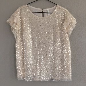 Anthropologie Pamela Sequined Blouse Ivory SZ L